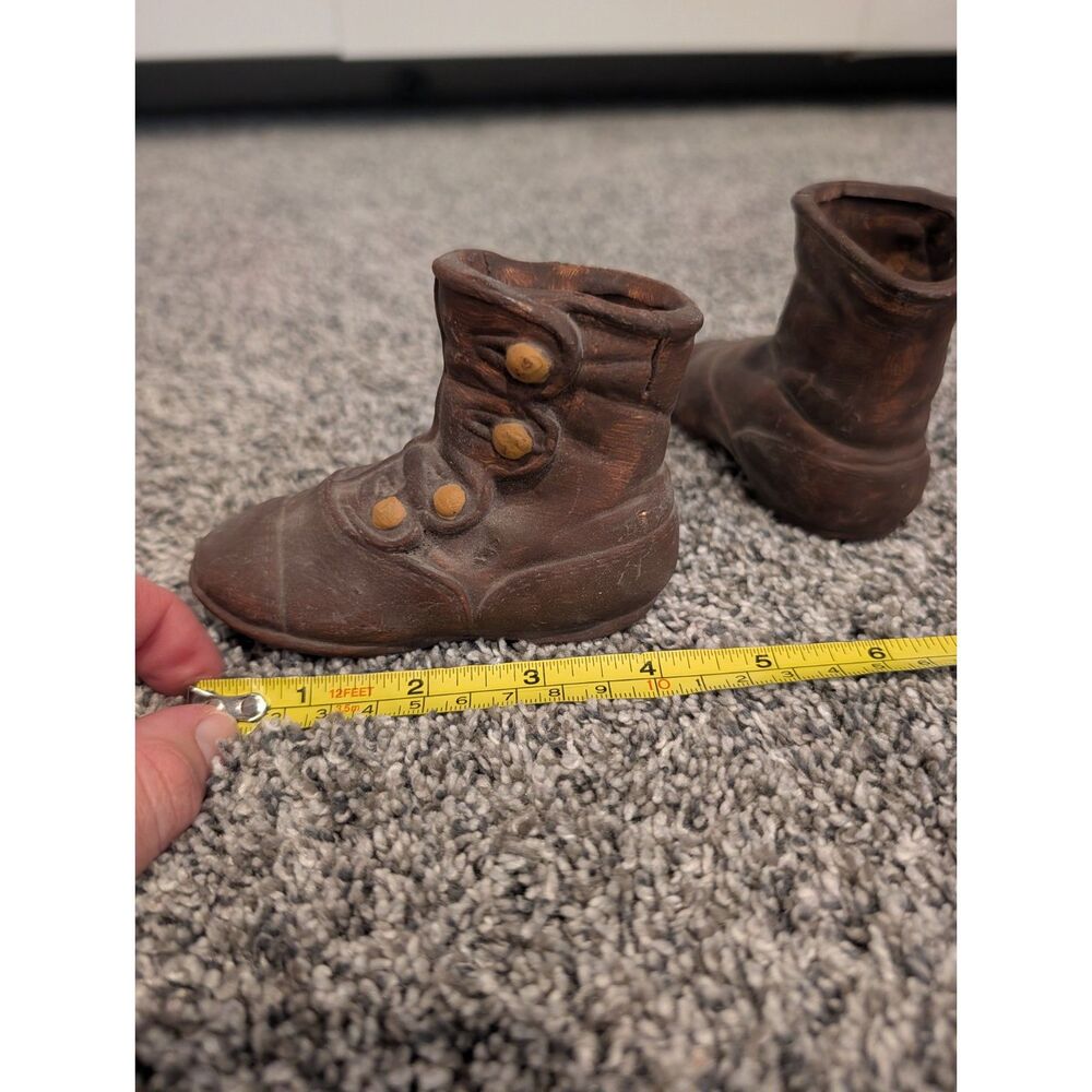 Vintage Ceramic Victorian Button Baby Boots Pair Brown Shoe Planter Figurines